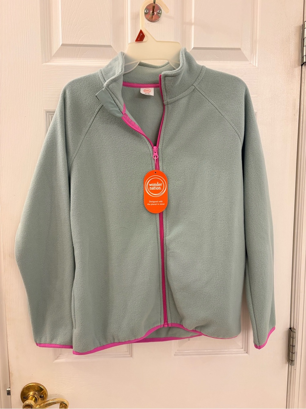 NWT Wonder Nation Girls' Light Green Fleece Jacket with Pink Trim